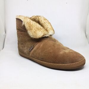 LAMO Size 8 Suede Bootie Slippers-Faux Fur Lined-Chestnut-Plastic Outsole